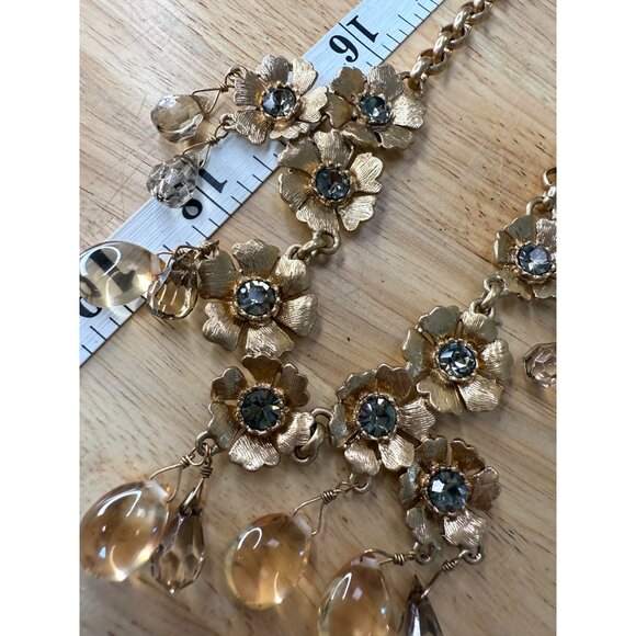J.Crew Crystal Midnight Floral Statement Necklace Gold-Tone With Gemstone Drops - Picture 7 of 10